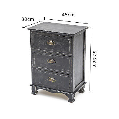 2x LaBella Bedside Table 3 Drawer Side Storage Cabinet Bedroom VINTAGE BLACK