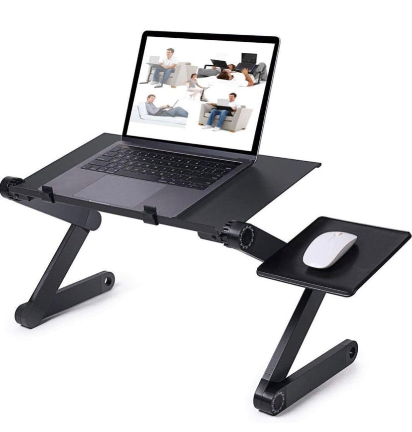 Portable Adjustable Laptop Stand, RAINBEAN Laptop Table for Bed Couch Lap Desk Cooling Stand Foldable Laptop Workstation Notebook Riser with Mouse Pad Side Ergonomic Computer Tray Reading Holder TV Bed Tray Standing Desk Aluminum Black