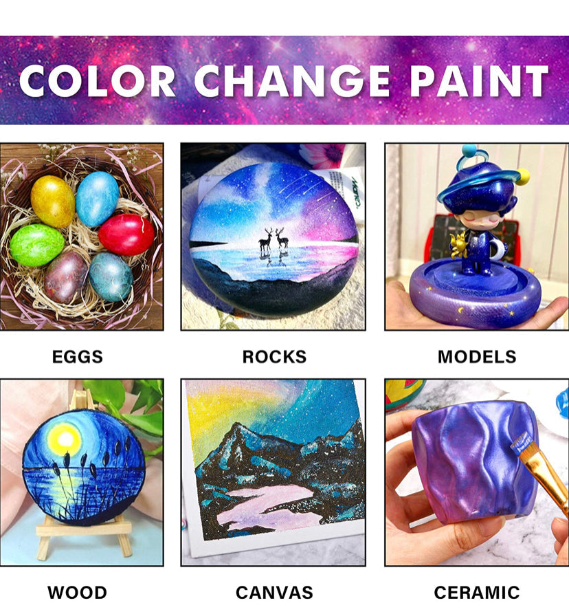 Acrylic Paint Set, Shuttle Art 16 Chameleon Colours Colour Change Acrylic Paints in Bottles (60ml/2oz), Non-Toxic for Artists, Beginners Kids on Rocks, Crafts, Canvas, Wood, Ceramic