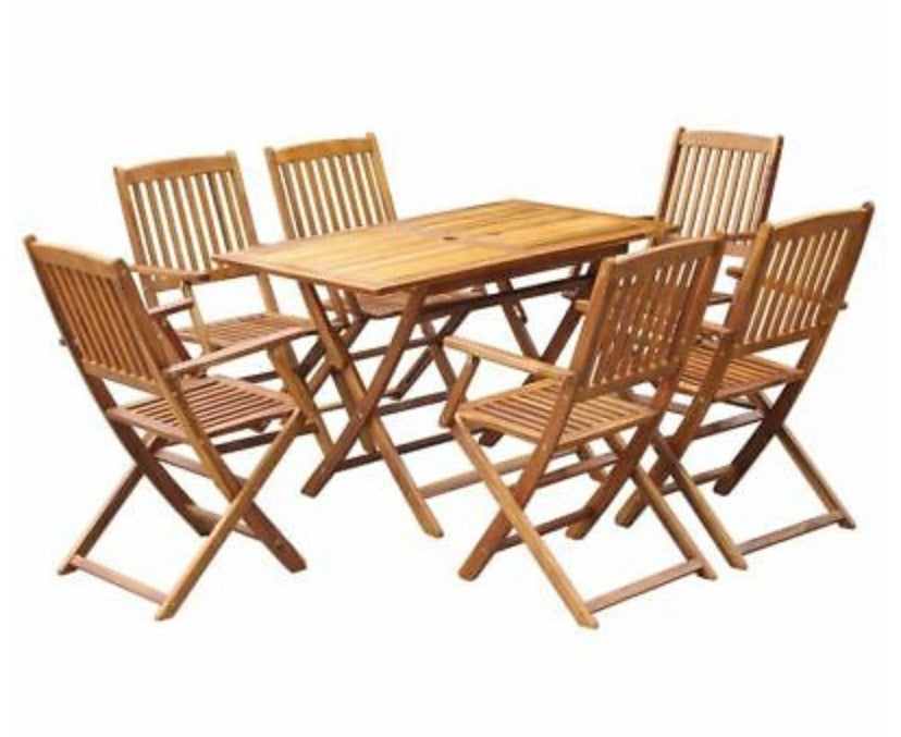 Outdoor Dining Table And Chairs Set Wood 6-Seater Patio Garden Folding Furniture