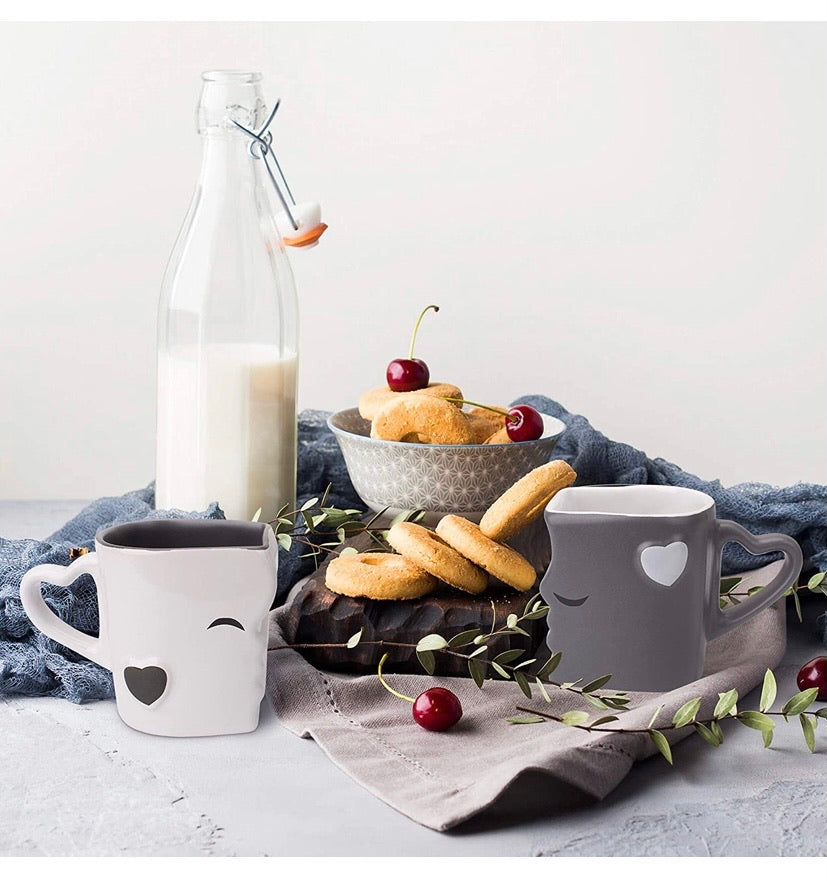 Coffee Mugs/Kissing Mugs Bridal Pair Gift Set for Weddings/Birthday/Anniversary with Gift Box (Grey)