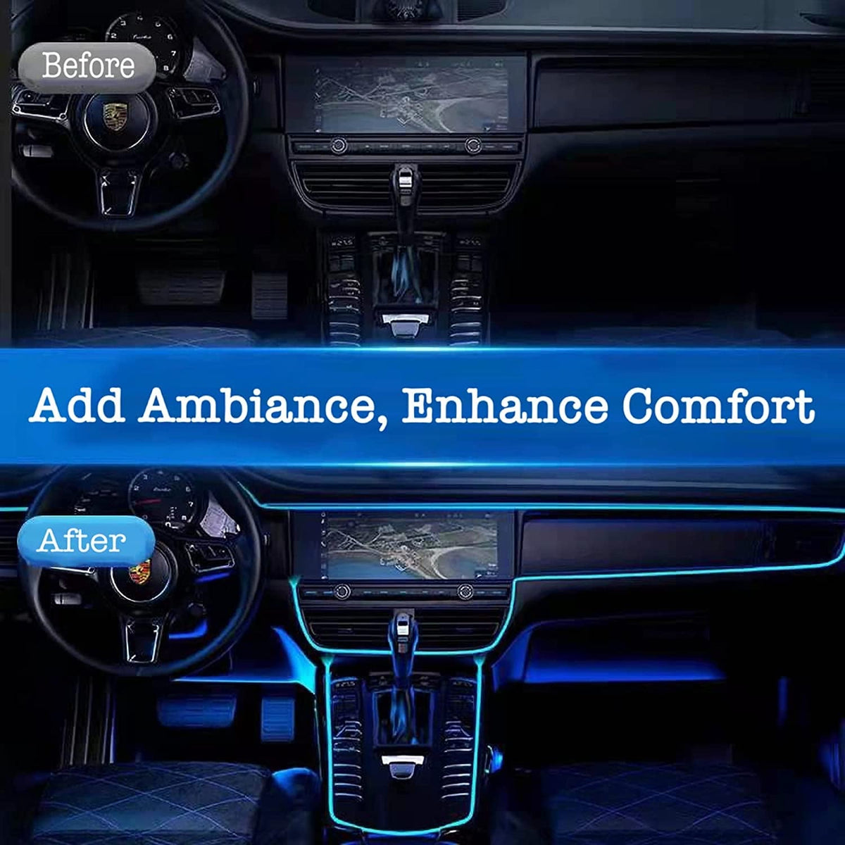 EL Wire Interior Car LED Strip Lights, USB Neon Glowing Strobing Electroluminescent Wire Lights, Ambient Lighting Kits for Car, Garden, Decorations, 5M (Blue)