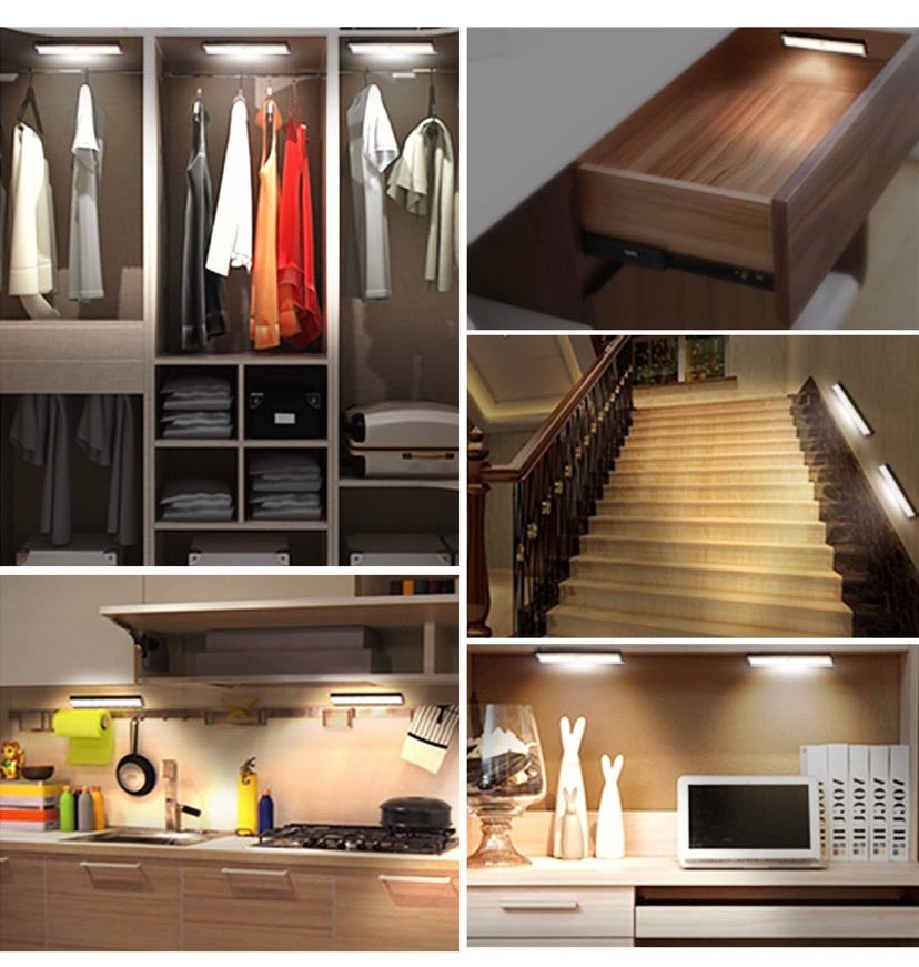 Under Cabinet Lights, 10 LED Motion Sensor Lights, Stick-on Lights to Anywhere Rechargeable LED Lights, Night Light, Led Cabinet Lights, Wireless Led Closet Light, USB Light Silver Warm