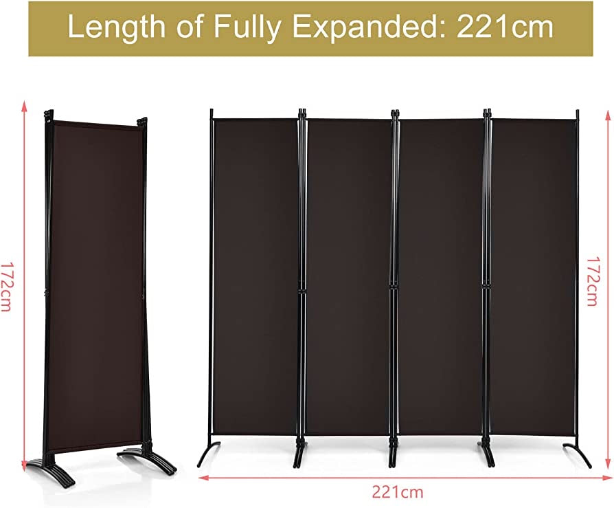 4-Panel Room Divider, Folding Privacy Screen, Portable Fabric Wall Divider and Separator w/ Steel Frame, Indoor & Outdoor Freestanding Privacy Protection for Home, Office, Patio