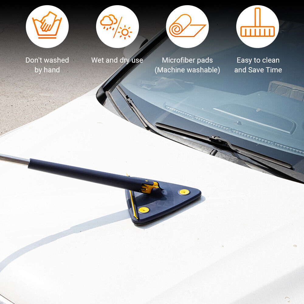 Rotatable Adjustable Cleaning Mop, 360ー Triangle Microfiber Mop with Long Handle, Wet and Dry Mop for Floor Cleaning Telescopic Spin Home Mop with 2 Replaceable Cloth