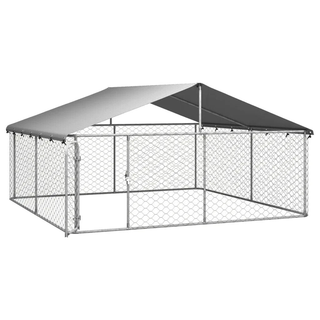 Large Outdoor Dog Kennel Steel Enclosure Pet Run Puppy Playpen House Cage Roof