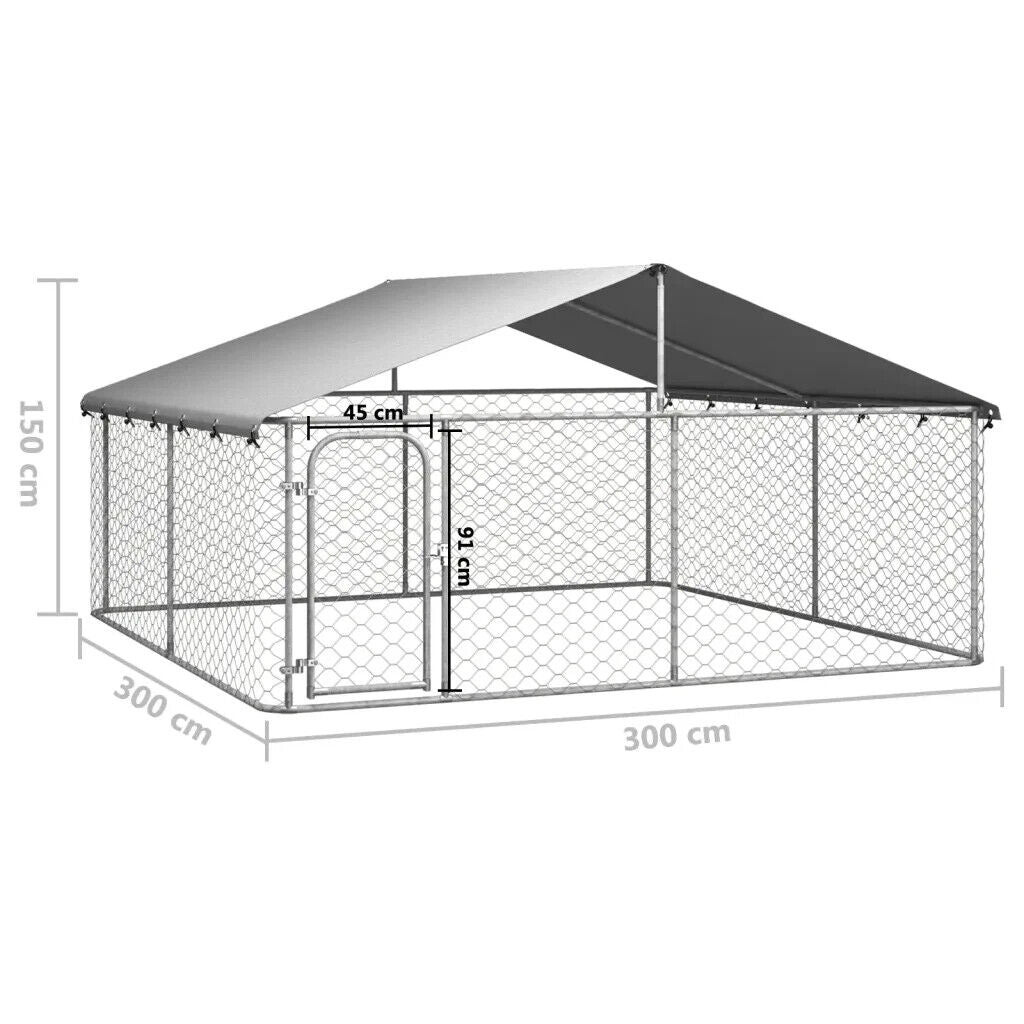 Large Outdoor Dog Kennel Steel Enclosure Pet Run Puppy Playpen House Cage Roof