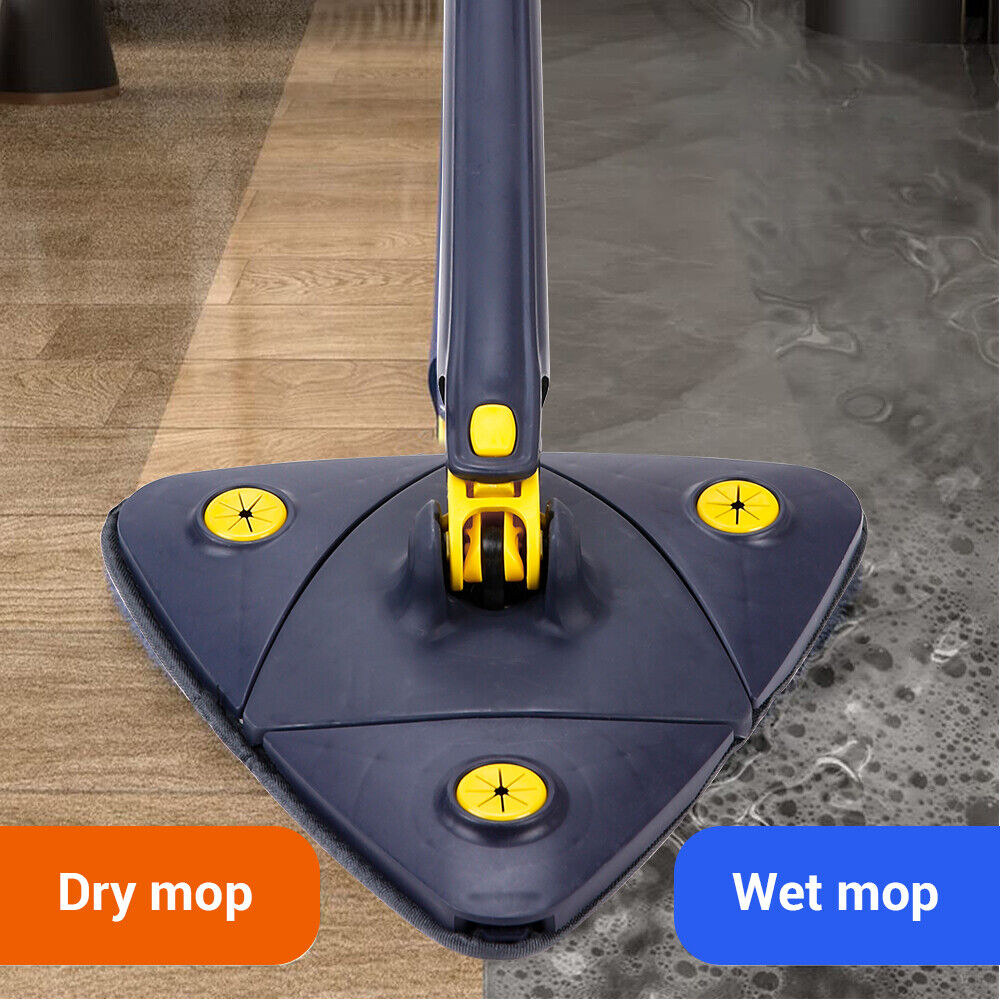 Rotatable Adjustable Cleaning Mop, 360ー Triangle Microfiber Mop with Long Handle, Wet and Dry Mop for Floor Cleaning Telescopic Spin Home Mop with 2 Replaceable Cloth