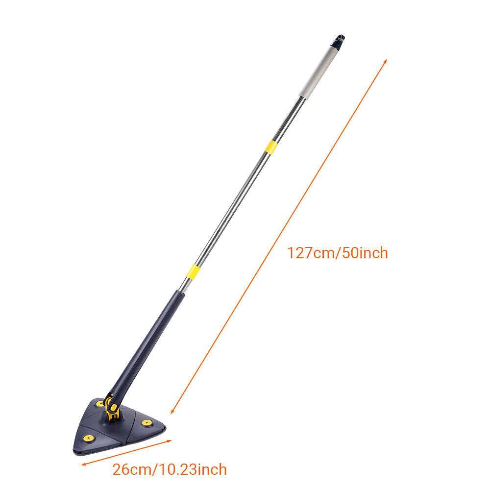 Rotatable Adjustable Cleaning Mop, 360ー Triangle Microfiber Mop with Long Handle, Wet and Dry Mop for Floor Cleaning Telescopic Spin Home Mop with 2 Replaceable Cloth