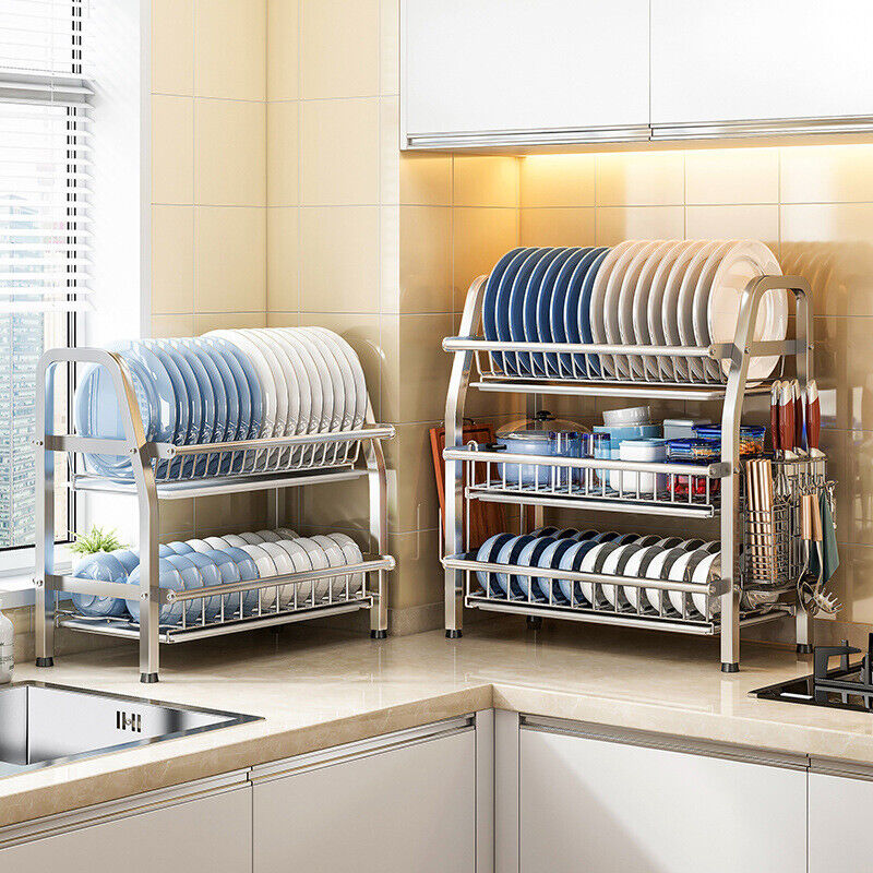 3 Tier Dish Drying Rack Drainer Cup Plate Holder Cutlery Tray Kitchen Organizer
