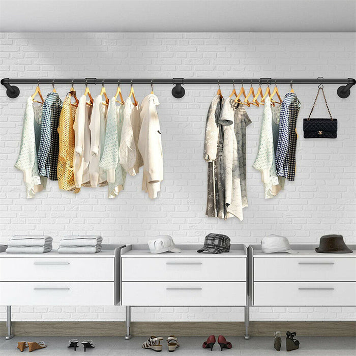 180cm Industrial Wall-Mounted Garment Rail with 3 Hooks