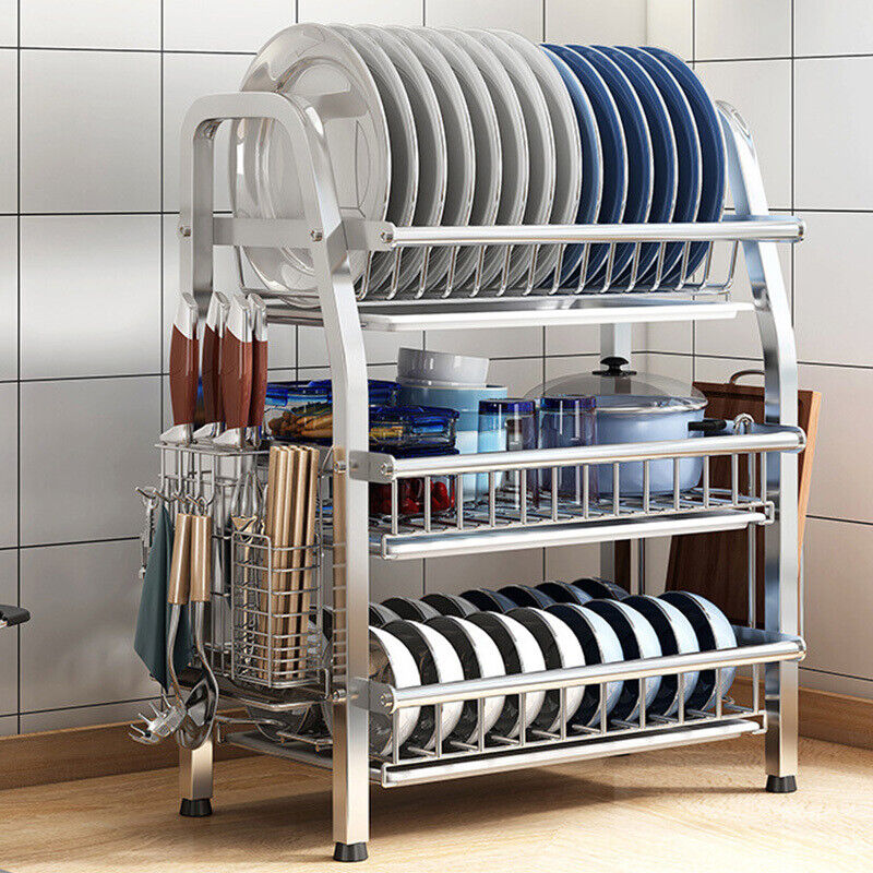 3 Tier Dish Drying Rack Drainer Cup Plate Holder Cutlery Tray Kitchen Organizer
