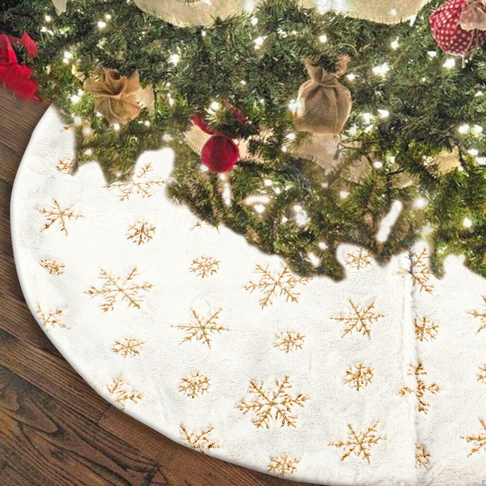 Christmas Tree Skirt Snow White Floor Mats Cover Long Plush Base Home Decor