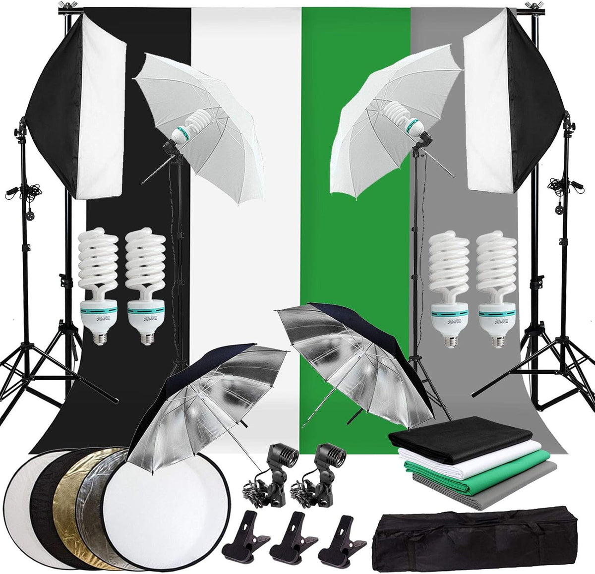 Complete 2700W Photography Studio Lighting Kit with 4 Backdrops