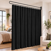 Wall-Mounted Room Divider Curtain with Metal Frame – Black