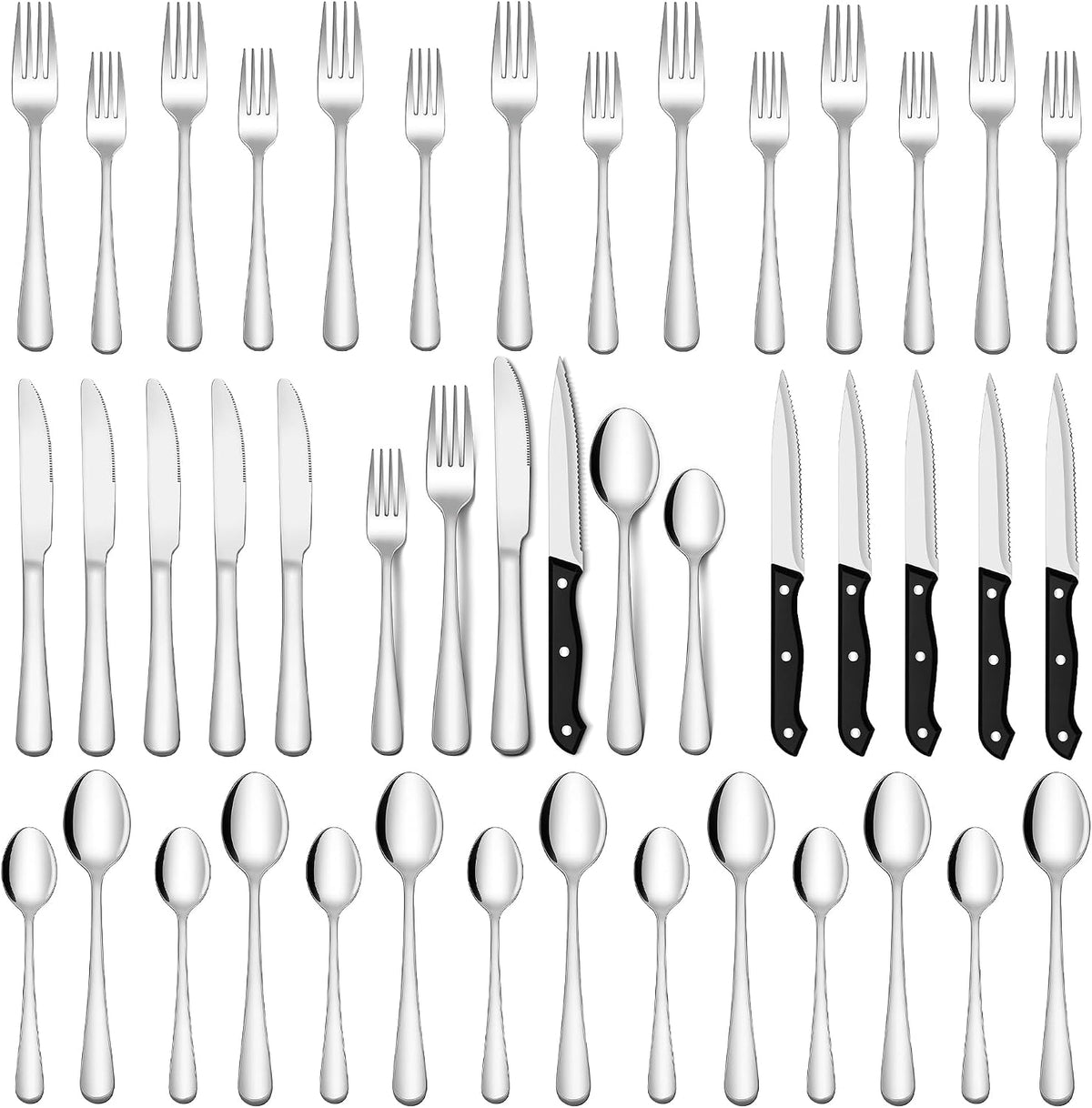 48-Piece Mirror-Polished Stainless Steel Cutlery Set for 8