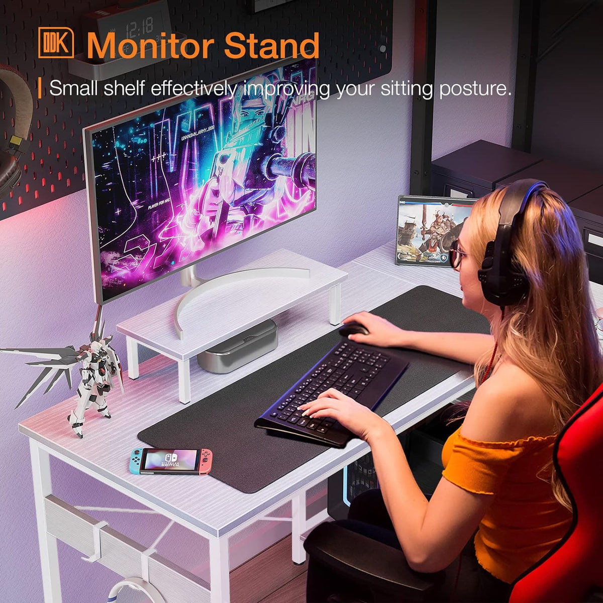 100 cm Reversible L-Shaped Desk with Shelves & Monitor Stand