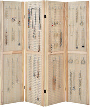 152 cm 4-Panel Folding Pegboard Display Divider – Natural