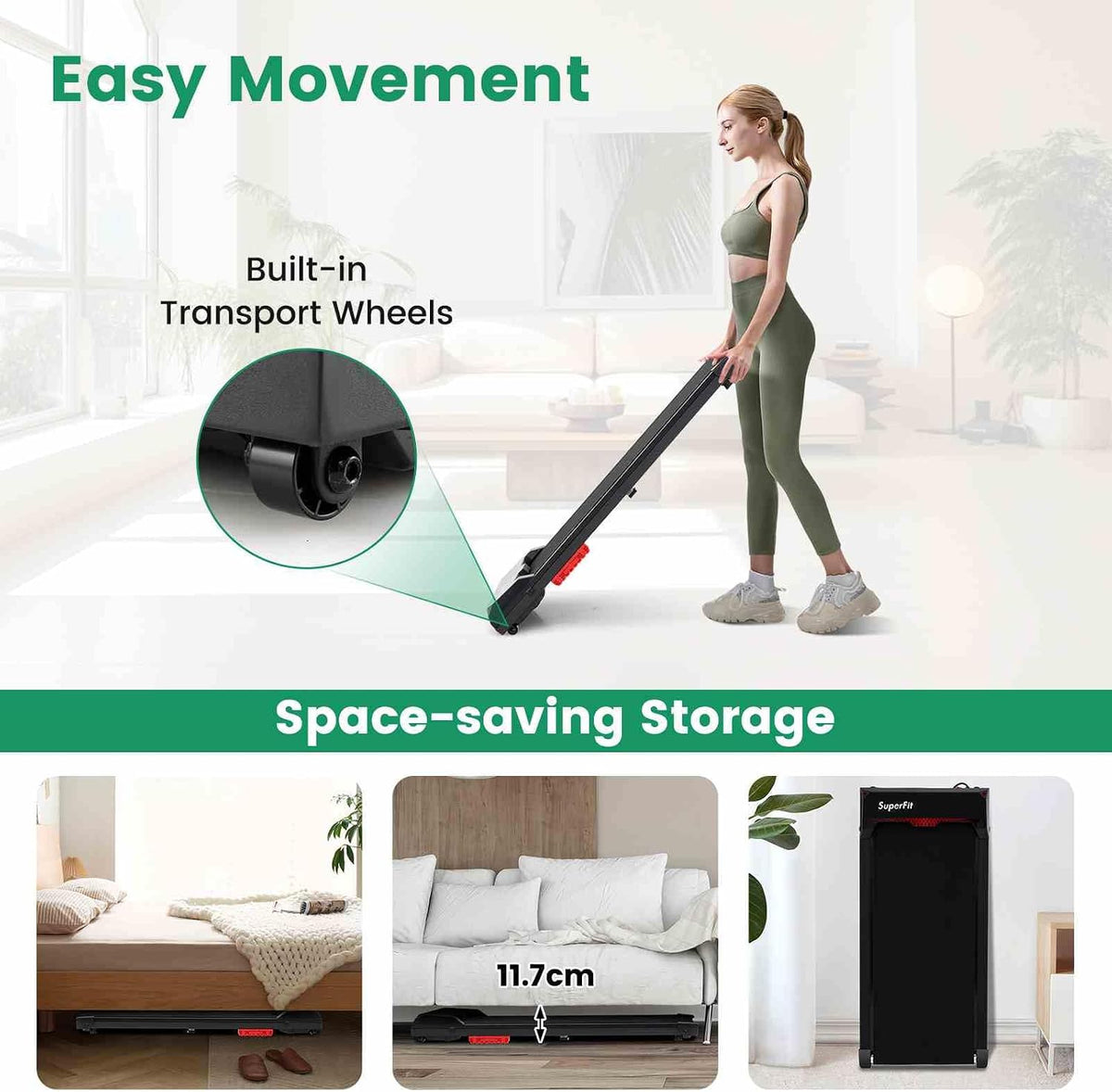 3-in-1 Under-Desk Walking Pad with Remote Control – Black & Red
