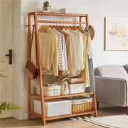 165cm Bamboo Garment Rack with 3 Shelves & 10 Hooks