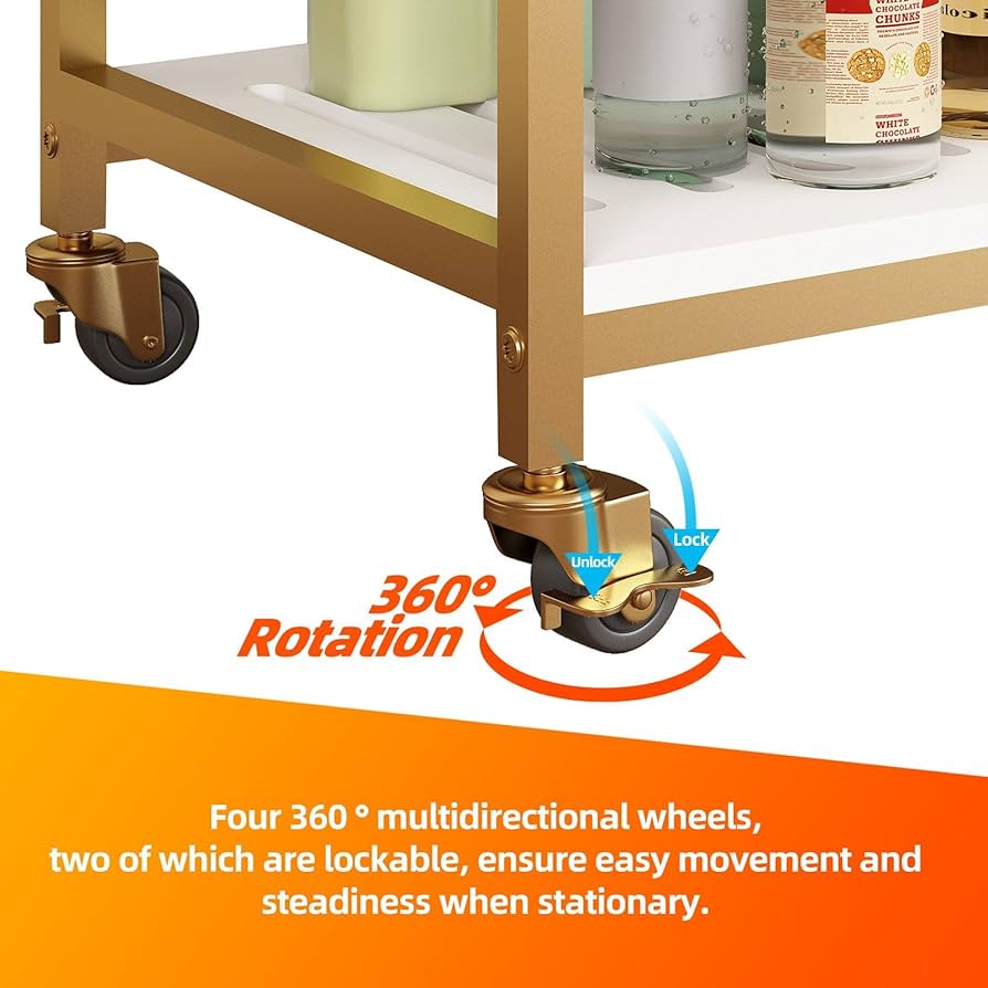 3-Tier Mobile Bar Cart with Glass Holder