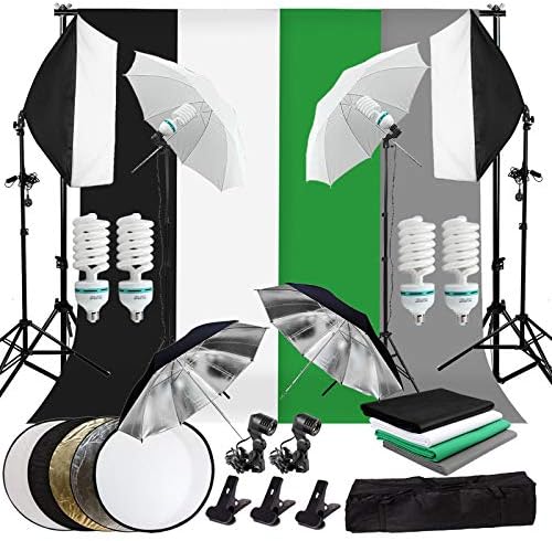 Complete 2700W Photography Studio Lighting Kit with 4 Backdrops