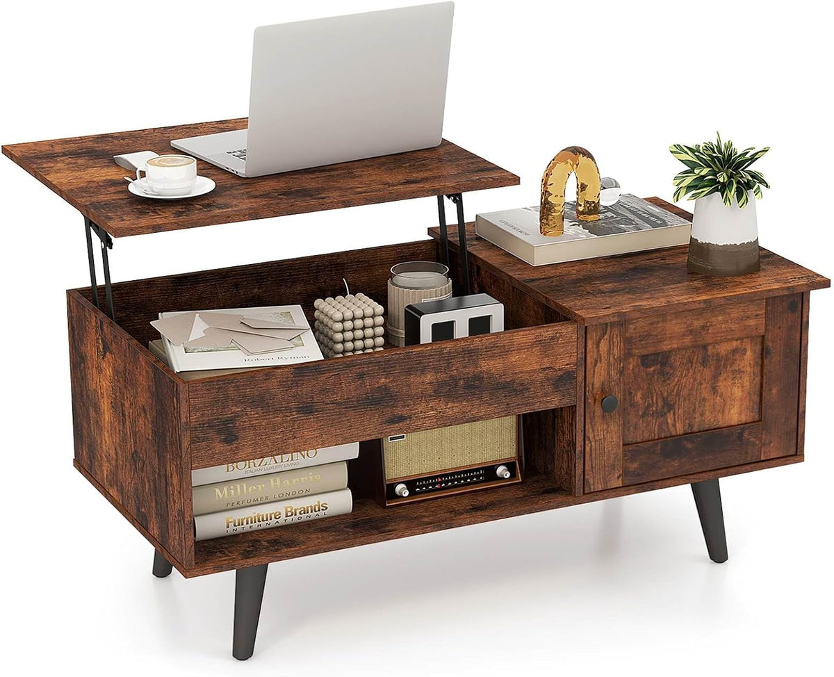 Lift-Top Coffee Table with Hidden Cabinet & Open Shelf