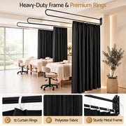 Wall-Mounted Room Divider Curtain with Metal Frame – Black