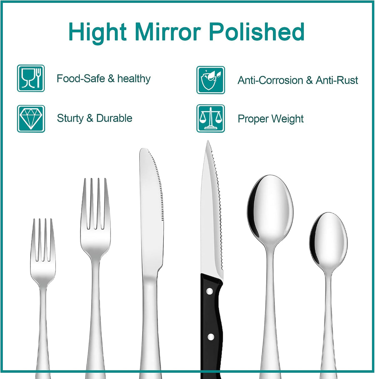 48-Piece Mirror-Polished Stainless Steel Cutlery Set for 8
