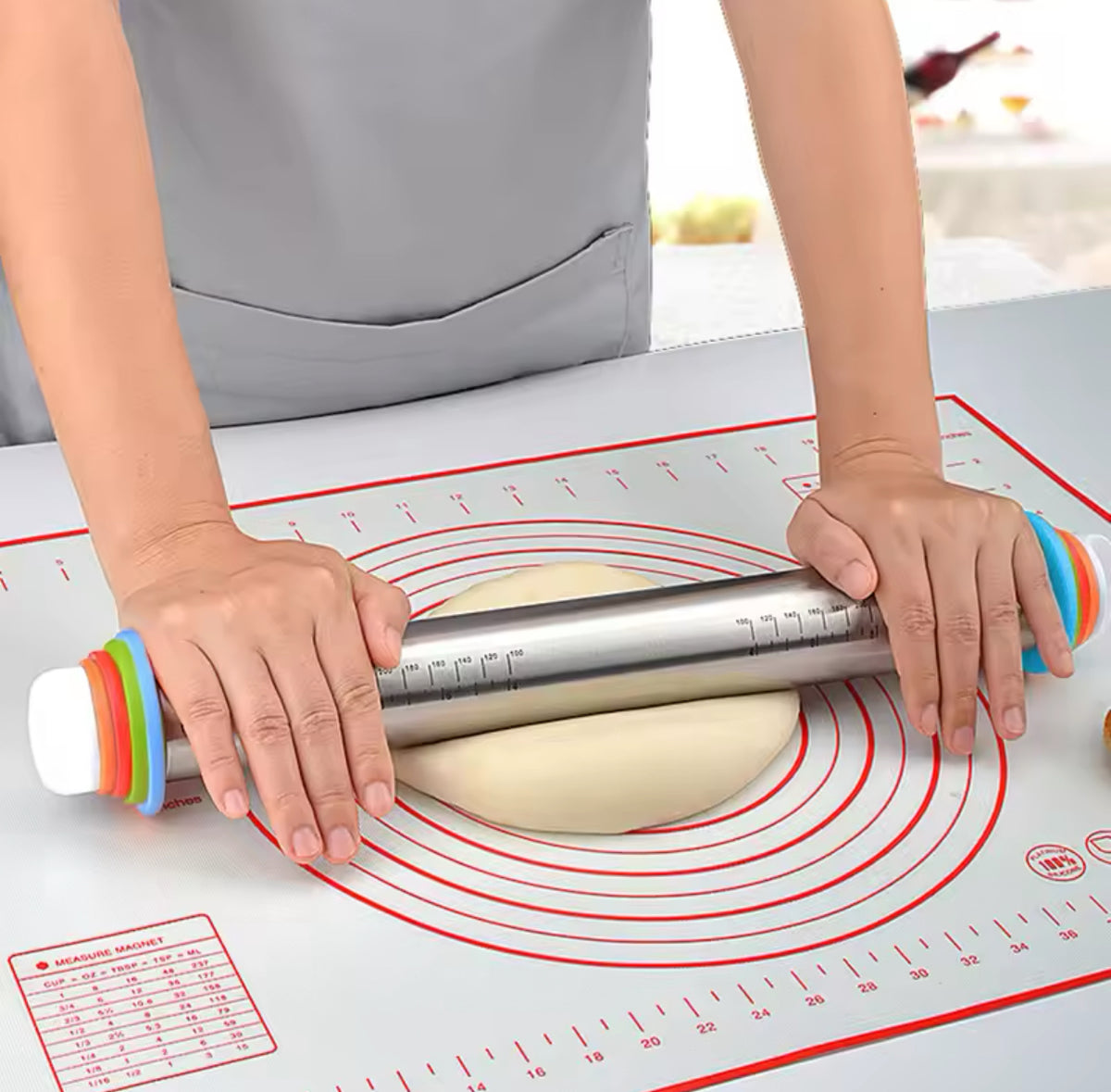Adjustable Stainless-Steel Rolling Pin & Baking-Mat Set