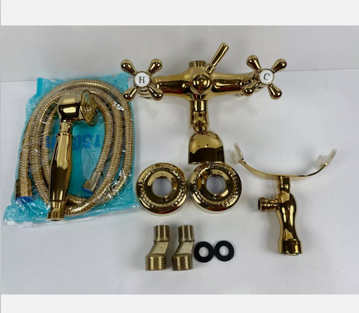 Gold Brass Bath Tap & Handheld Shower Set