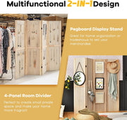 152 cm 4-Panel Folding Pegboard Display Divider – Natural