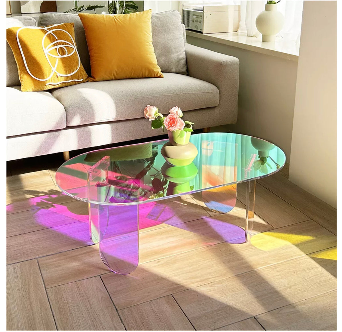 Iridescent Acrylic Oval Coffee Table