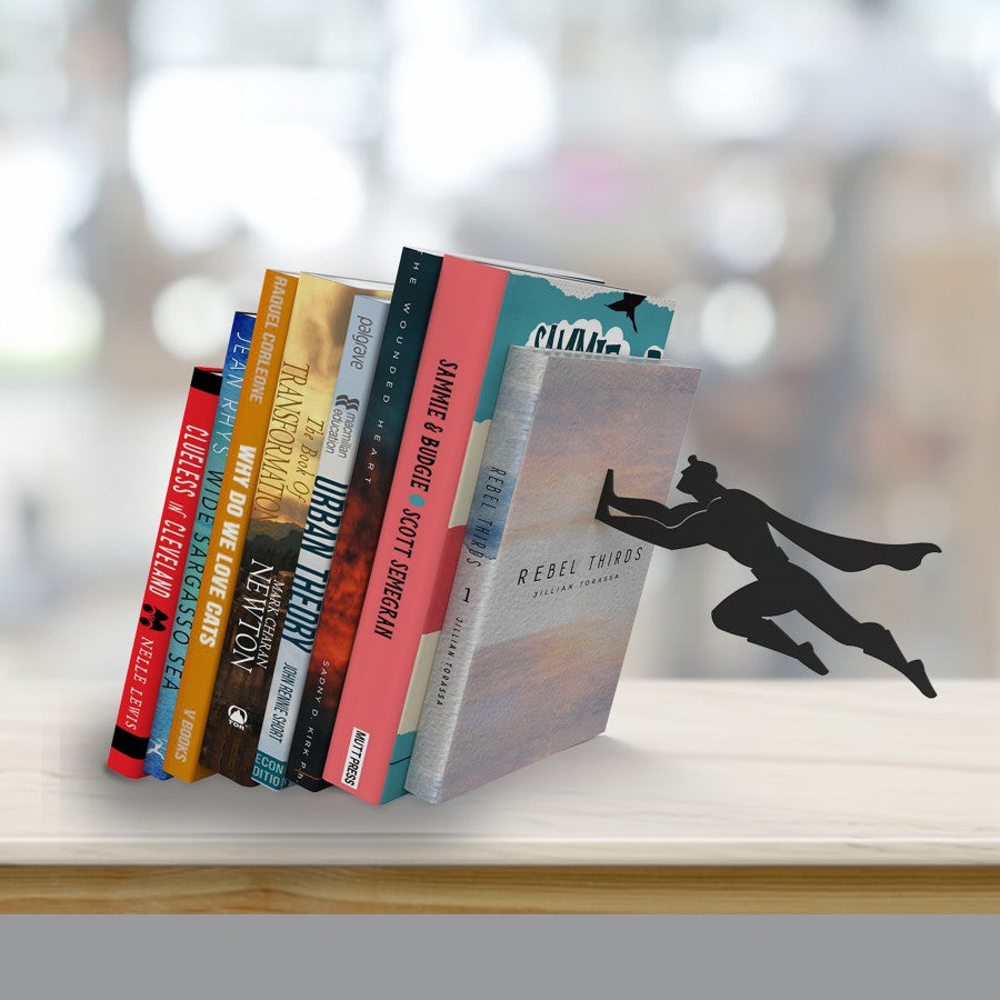 Superhero Bookend Figurines Metal Bookshelf Decor Desktop Ornament Office Desktop Accessories Bookshelf Home Decoration