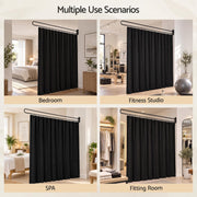 Wall-Mounted Room Divider Curtain with Metal Frame – Black