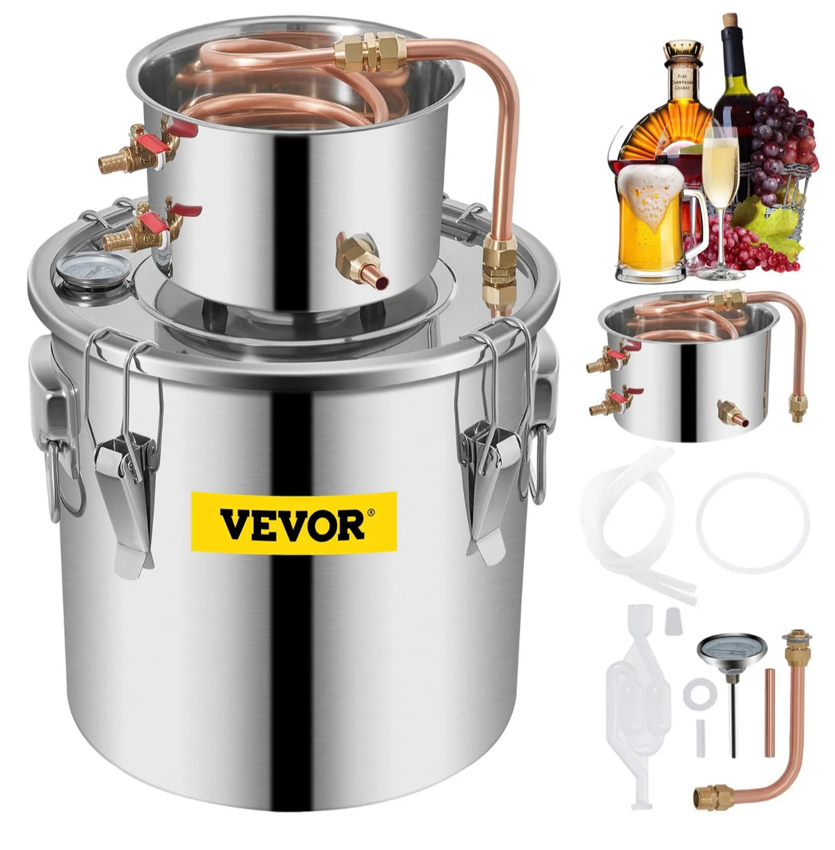 Alcohol Distiller Water Wine Home Copper Boiler Moonshine Still 12L 3Gal