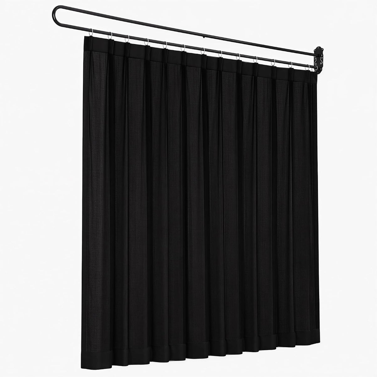Wall-Mounted Room Divider Curtain with Metal Frame – Black