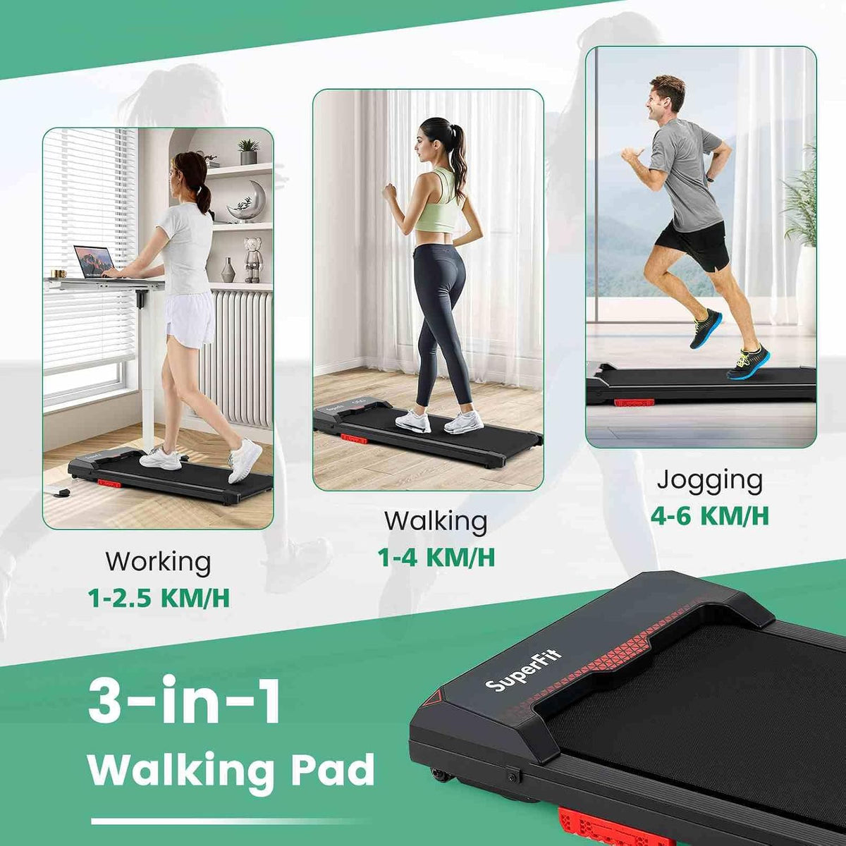 3-in-1 Under-Desk Walking Pad with Remote Control – Black & Red