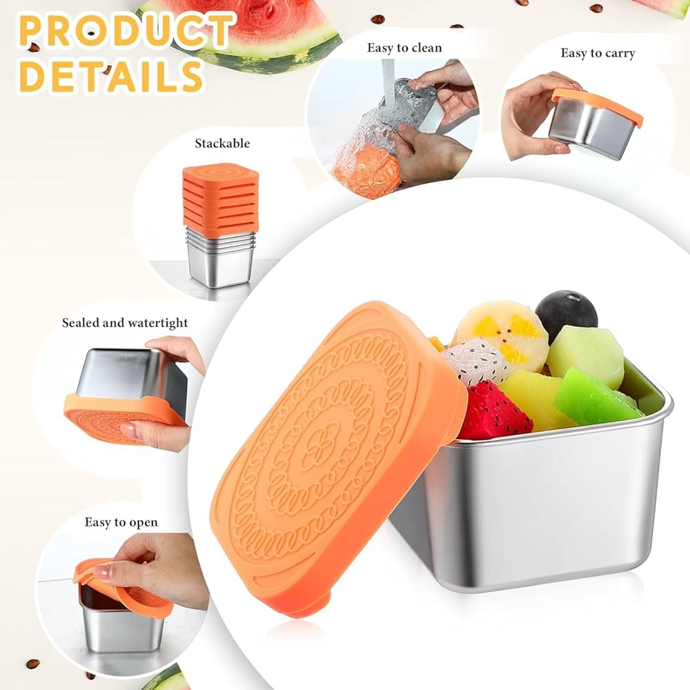 6-Pack Stainless-Steel Snack Containers with Silicone Lids
