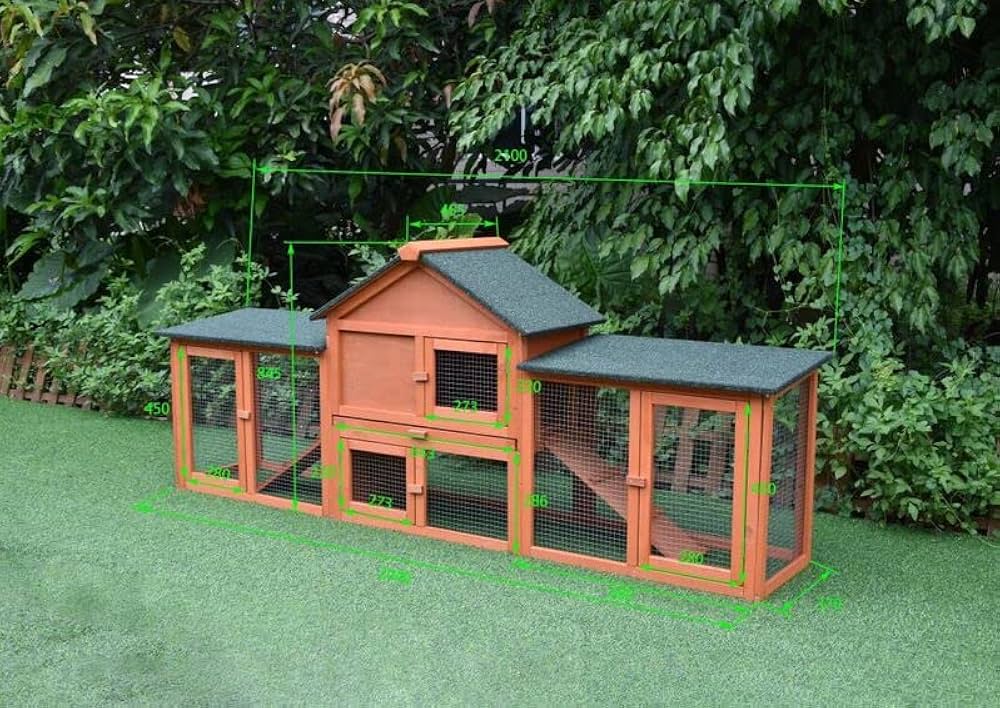 Double-Run Fir-Wood Rabbit Hutch – 210 × 45.5 × 84.5 cm