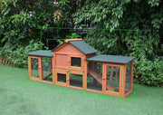 Double-Run Fir-Wood Rabbit Hutch – 210 × 45.5 × 84.5 cm