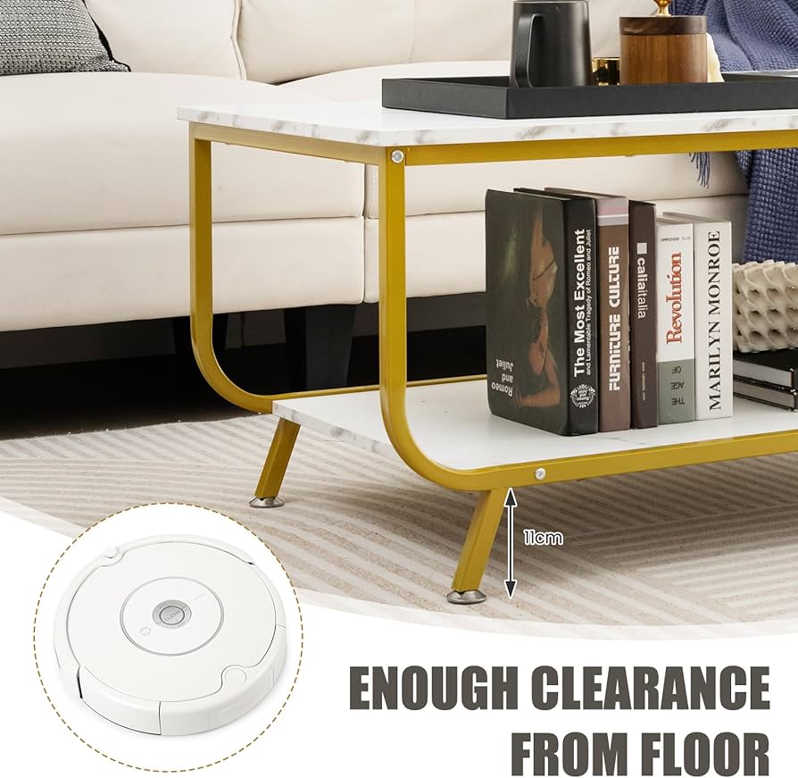 2-Tier Faux-Marble Coffee Table with Metal Frame