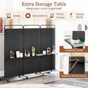 188cm Rolling 3-Panel Room Divider with 3 Shelves – 3 Colours