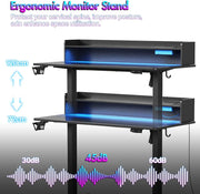 Electric Standing Desk, Adjustable Height Sit Stand up Desk with Monitor Stand, 120cm Whole Piece Desktop Black Desktop+Black Frame