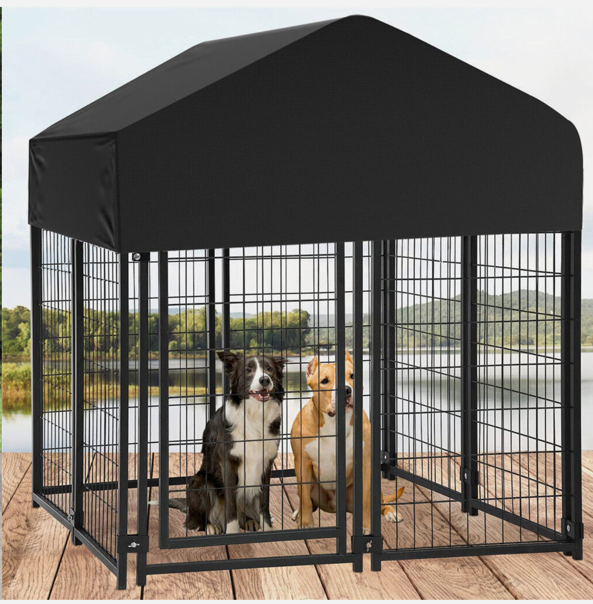 Painted-Iron Dog Kennel Run with 210D Oxford Cover – 3 Sizes