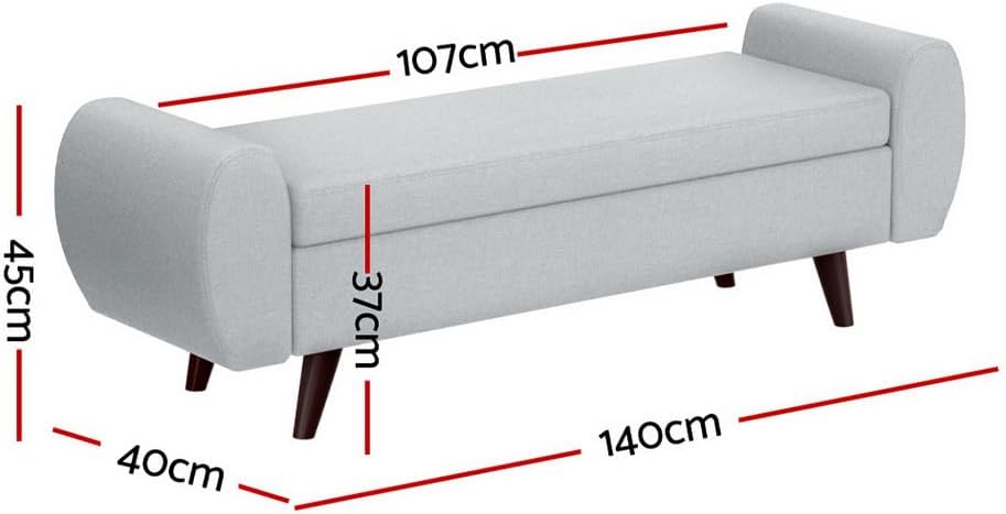 140 cm Grey Linen Storage Ottoman with Armrests