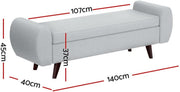 140 cm Grey Linen Storage Ottoman with Armrests