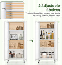 Mobile Metal Storage Cabinet with Glass Doors & 2 Adjustable Shelves
