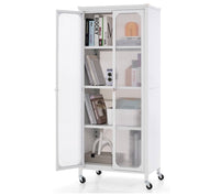 Mobile Metal Storage Cabinet with Glass Doors & 2 Adjustable Shelves