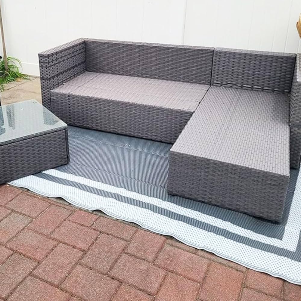 152 × 244 cm Grey & White Reversible Outdoor Rug